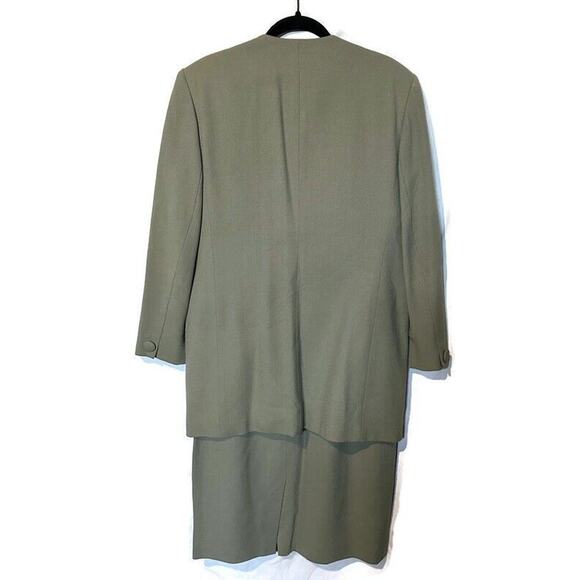 Rare 100% Wool Women Vintage Saville Suit Hunter Green Jacket Skirt Set Size 12 - Picture 2 of 14